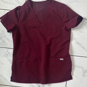 Figs Women's Short Sleeve Maroon Top